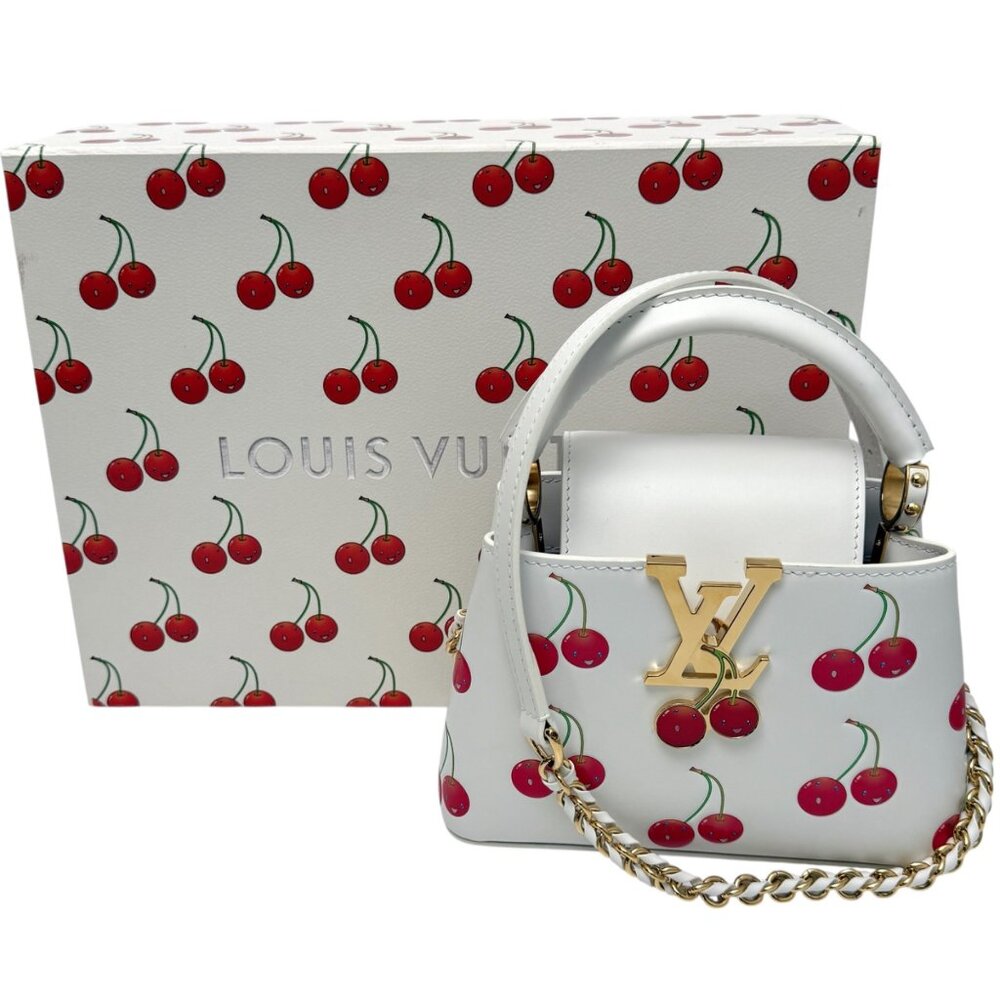 LOUIS VUITTON x Takashi Murakami Capucines Mini White Leather Cherry Handbag M13